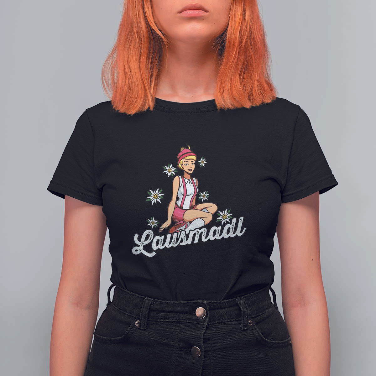 Bavarian Pin Up Girl Lausmadl T Shirt For Women Oktoberfest Edelweiss Flowers - Wonder Print Shop
