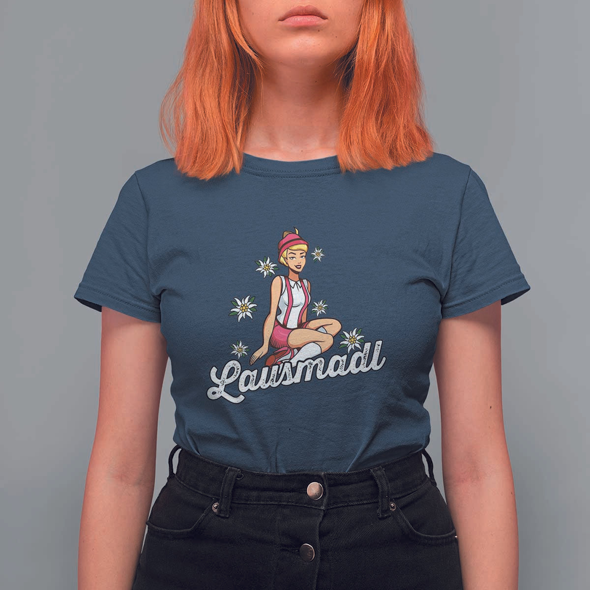 Bavarian Pin Up Girl Lausmadl T Shirt For Women Oktoberfest Edelweiss Flowers - Wonder Print Shop