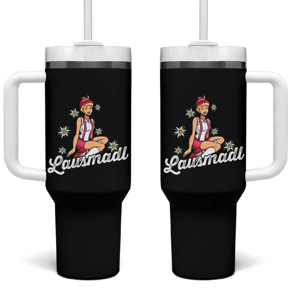 Bavarian Pin Up Girl Lausmadl Tumbler With Handle Oktoberfest Edelweiss Flowers - Wonder Print Shop