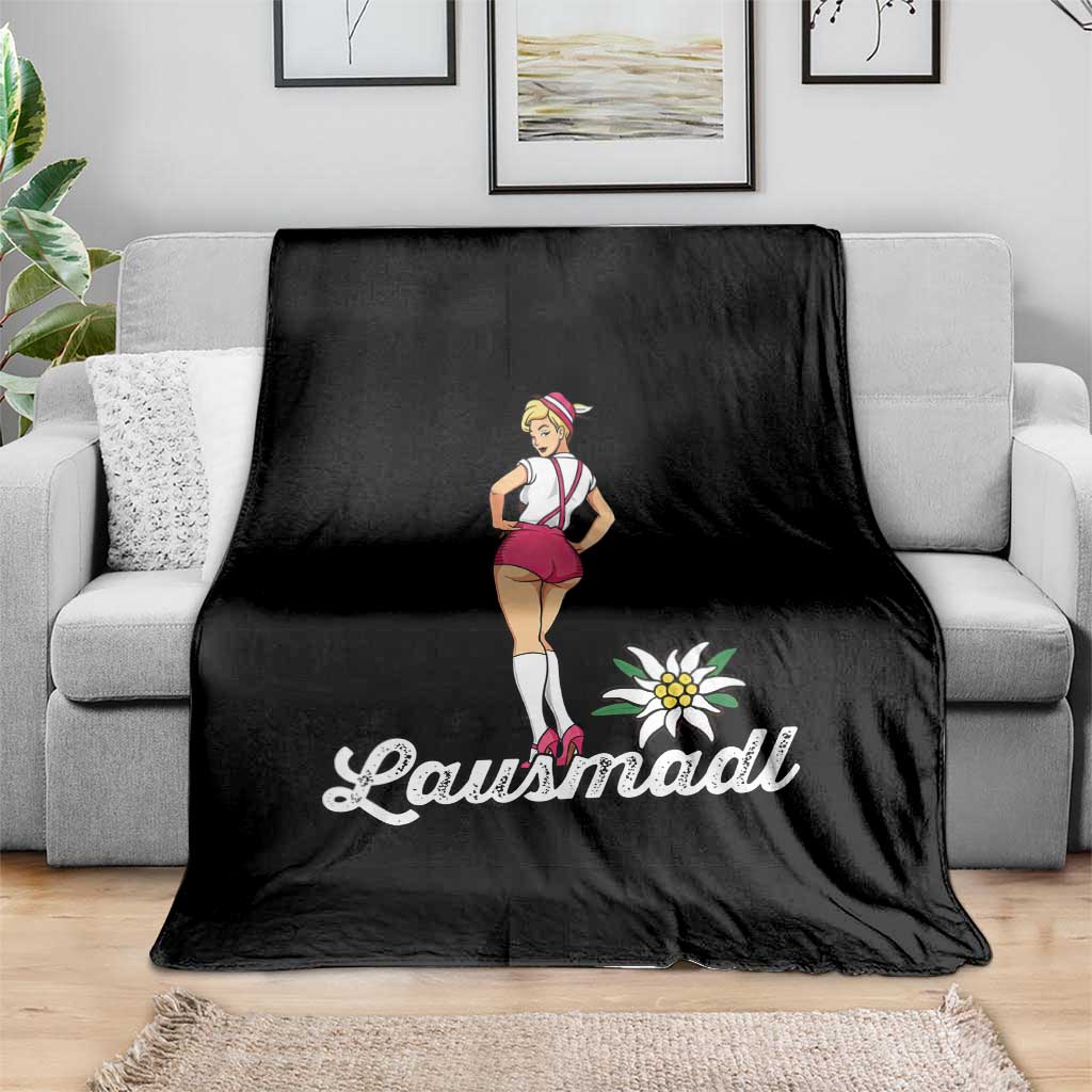 Retro Bavarian Pin Up Girl Lausmadl Throw Blanket Oktoberfest Edelweiss Flower - Wonder Print Shop