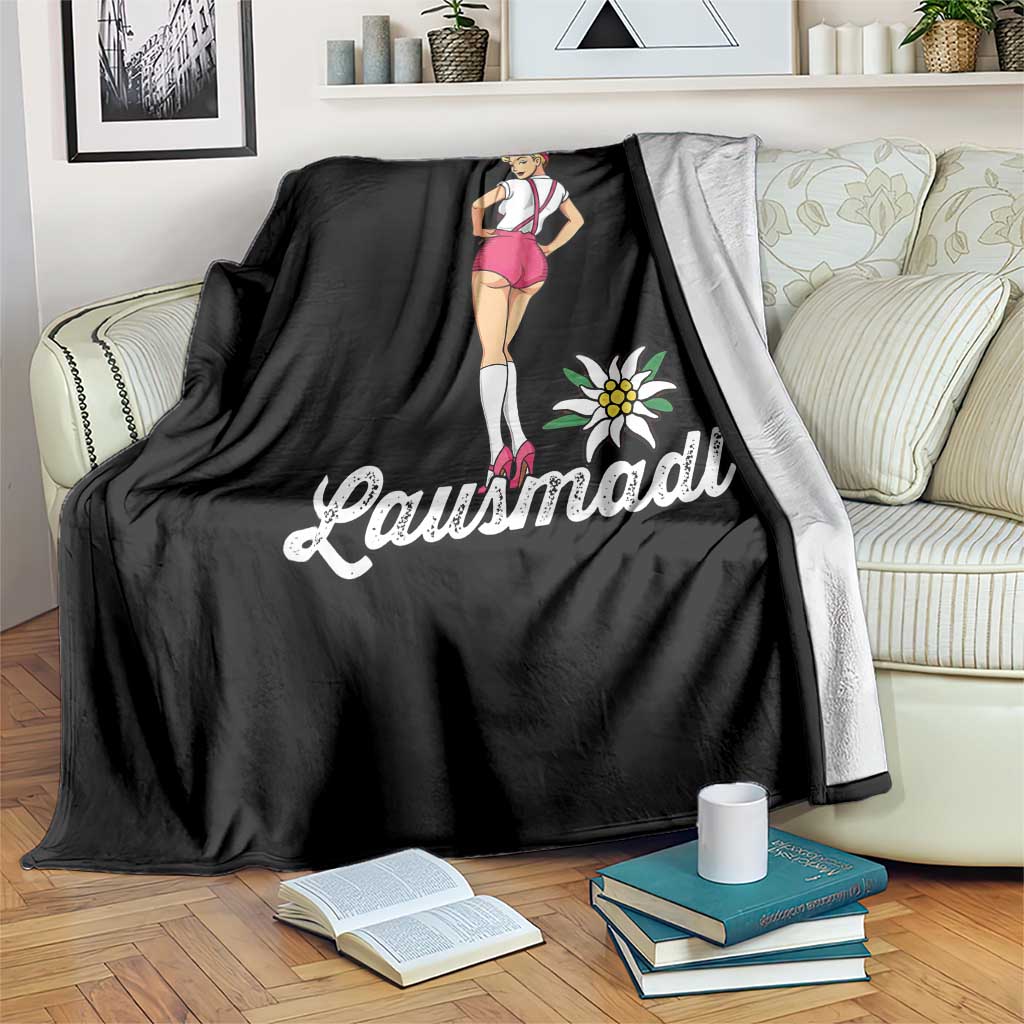 Retro Bavarian Pin Up Girl Lausmadl Throw Blanket Oktoberfest Edelweiss Flower - Wonder Print Shop