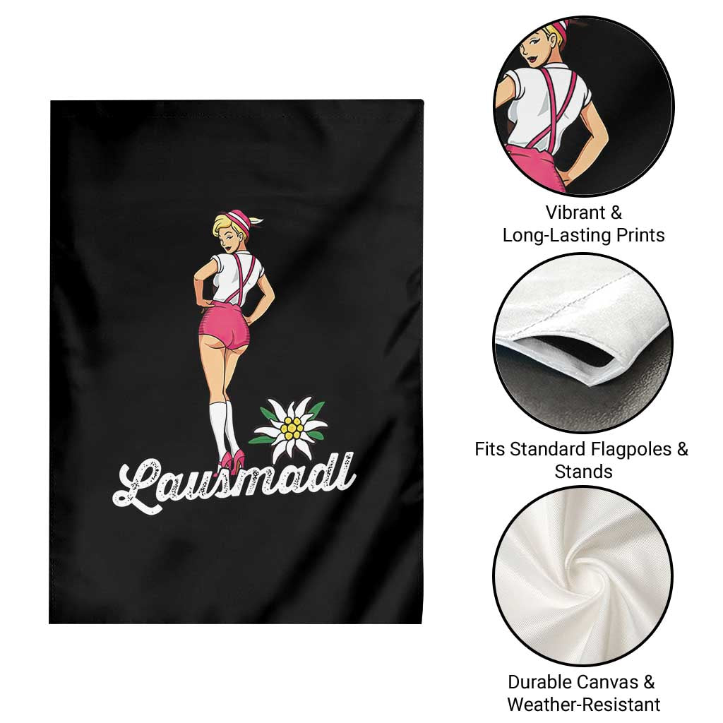 Retro Bavarian Pin Up Girl Lausmadl Garden Flag Oktoberfest Edelweiss Flower - Wonder Print Shop
