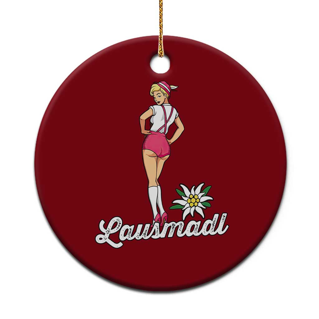 Retro Bavarian Pin Up Girl Lausmadl Ceramic Ornament Oktoberfest Edelweiss Flower - Wonder Print Shop
