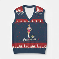 Retro Bavarian Pin Up Girl Lausmadl V-Neck Knit Sweater Vest Oktoberfest Edelweiss Flower - Wonder Print Shop