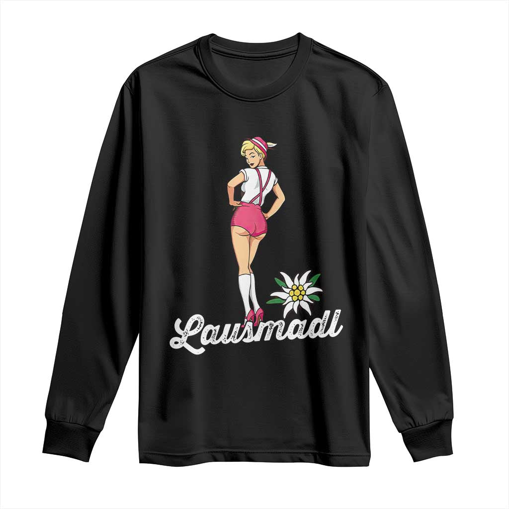 Retro Bavarian Pin Up Girl Lausmadl Long Sleeve Shirt Oktoberfest Edelweiss Flower - Wonder Print Shop