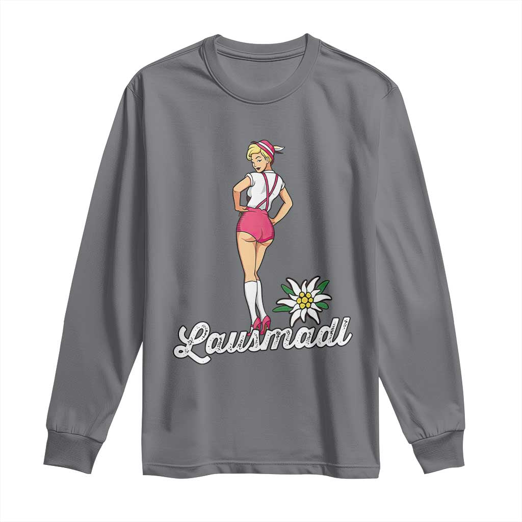 Retro Bavarian Pin Up Girl Lausmadl Long Sleeve Shirt Oktoberfest Edelweiss Flower - Wonder Print Shop
