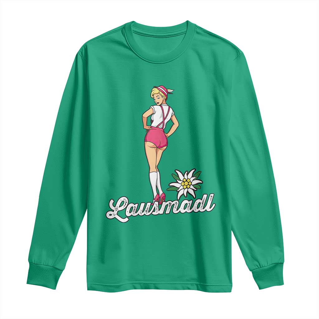 Retro Bavarian Pin Up Girl Lausmadl Long Sleeve Shirt Oktoberfest Edelweiss Flower - Wonder Print Shop