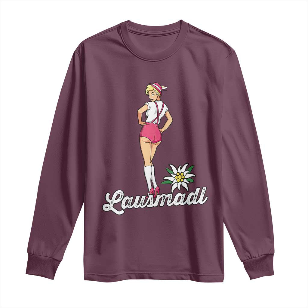 Retro Bavarian Pin Up Girl Lausmadl Long Sleeve Shirt Oktoberfest Edelweiss Flower - Wonder Print Shop