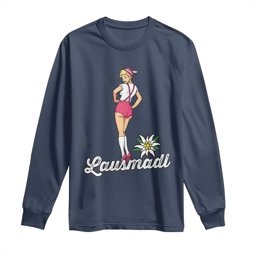 Retro Bavarian Pin Up Girl Lausmadl Long Sleeve Shirt Oktoberfest Edelweiss Flower - Wonder Print Shop
