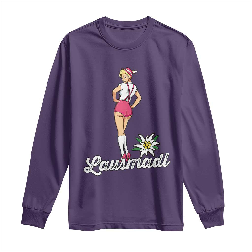 Retro Bavarian Pin Up Girl Lausmadl Long Sleeve Shirt Oktoberfest Edelweiss Flower - Wonder Print Shop