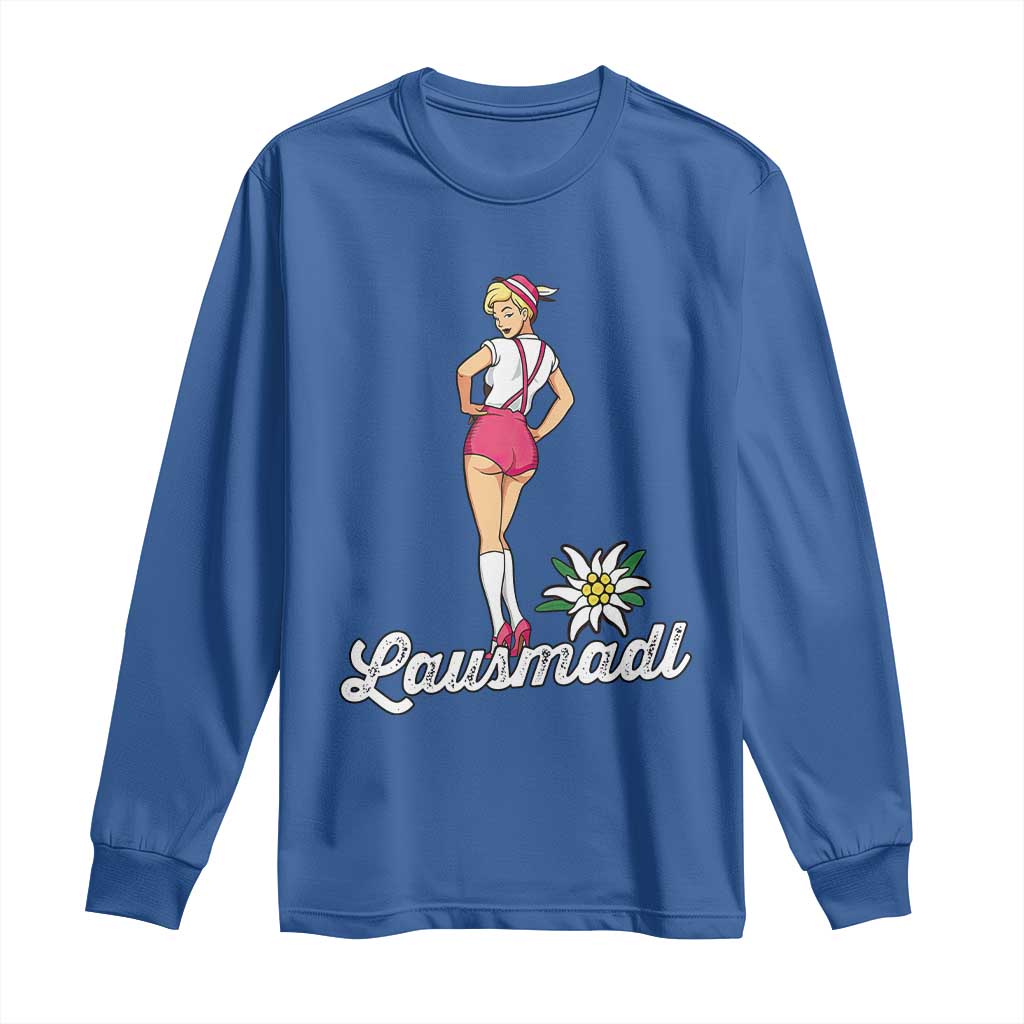 Retro Bavarian Pin Up Girl Lausmadl Long Sleeve Shirt Oktoberfest Edelweiss Flower - Wonder Print Shop