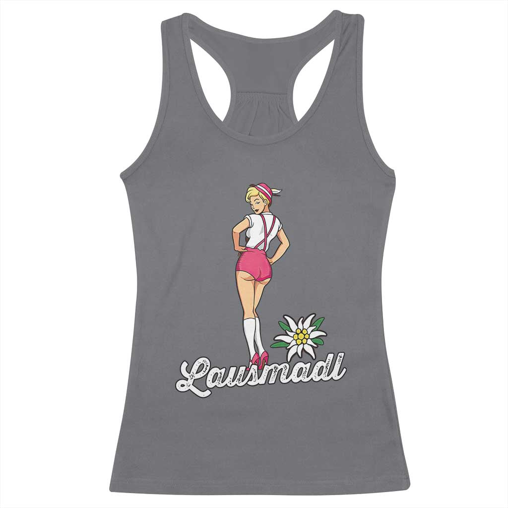 Retro Bavarian Pin Up Girl Lausmadl Racerback Tank Top Oktoberfest Edelweiss Flower - Wonder Print Shop
