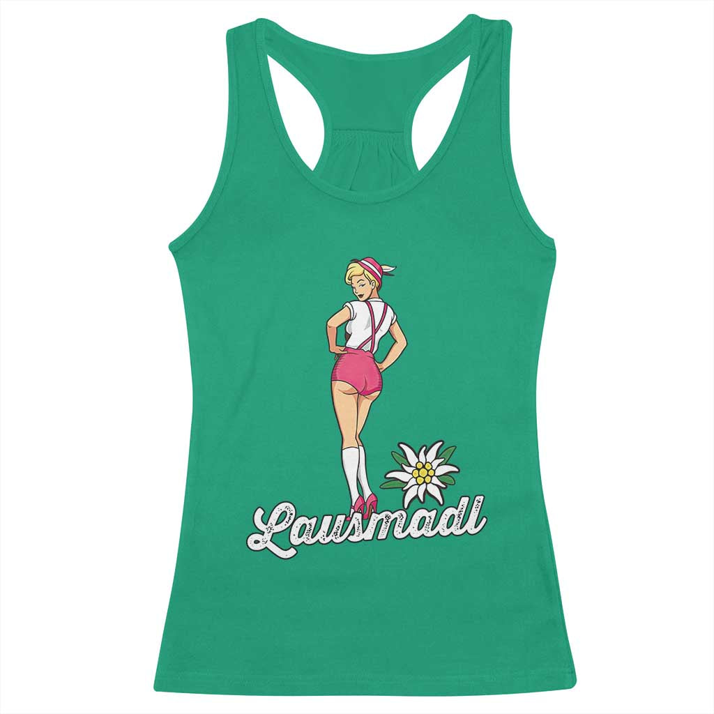 Retro Bavarian Pin Up Girl Lausmadl Racerback Tank Top Oktoberfest Edelweiss Flower - Wonder Print Shop