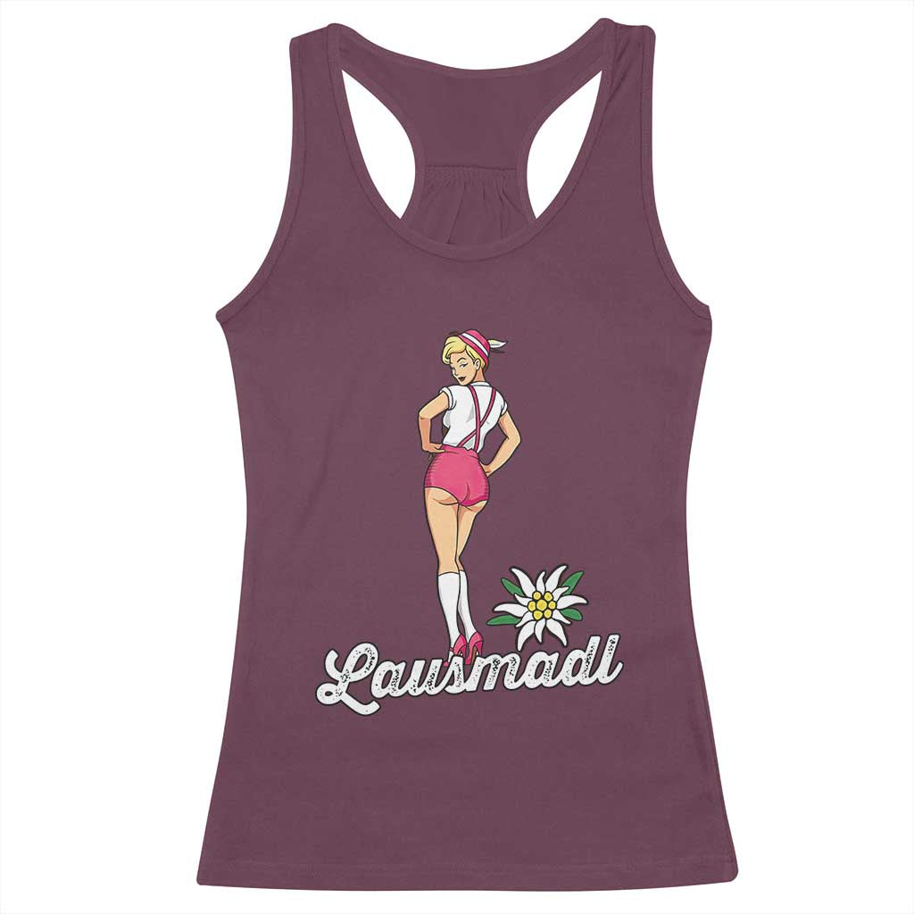 Retro Bavarian Pin Up Girl Lausmadl Racerback Tank Top Oktoberfest Edelweiss Flower - Wonder Print Shop