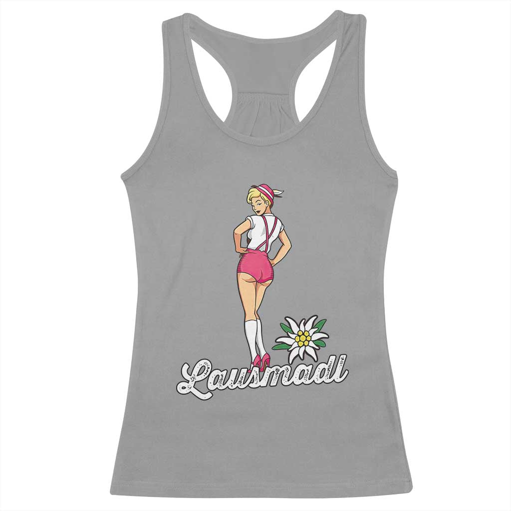 Retro Bavarian Pin Up Girl Lausmadl Racerback Tank Top Oktoberfest Edelweiss Flower - Wonder Print Shop