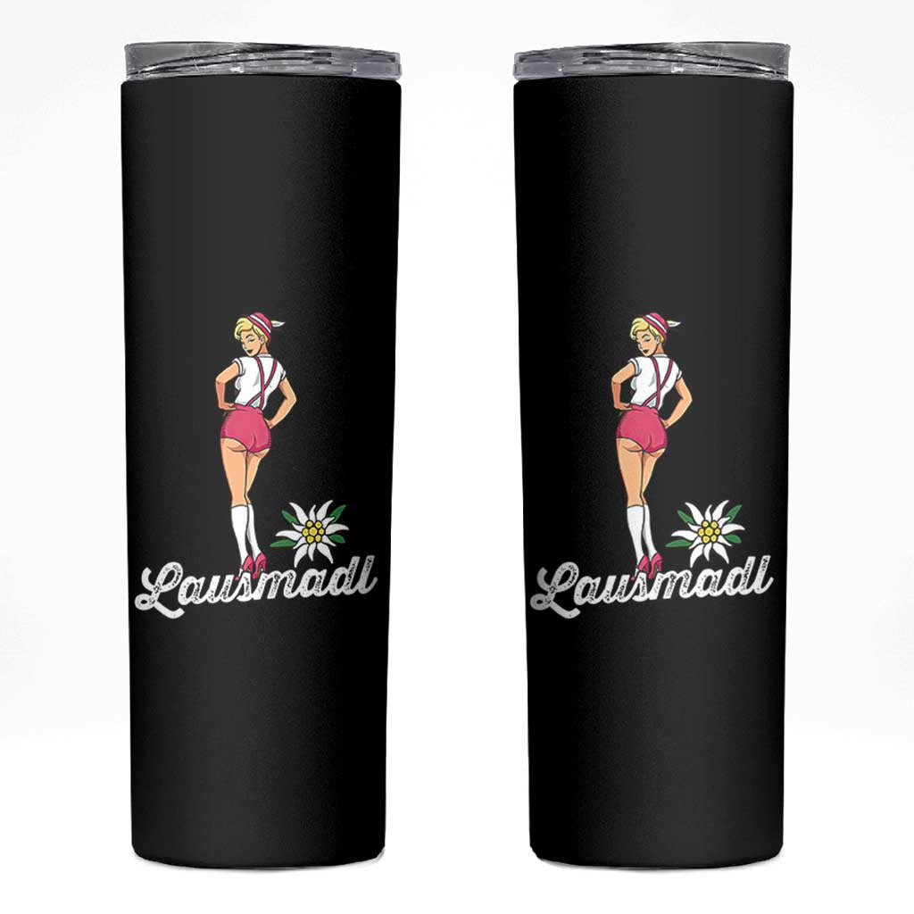 Retro Bavarian Pin Up Girl Lausmadl Skinny Tumbler Oktoberfest Edelweiss Flower - Wonder Print Shop