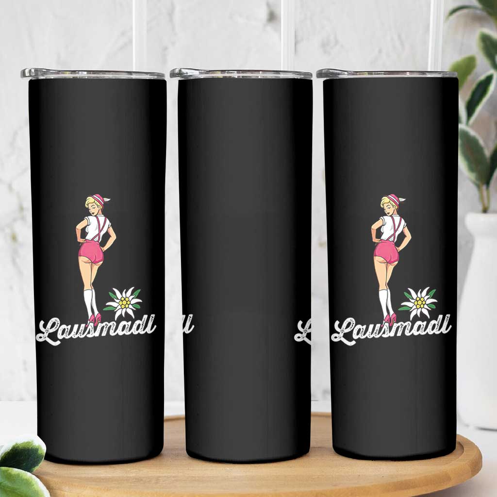 Retro Bavarian Pin Up Girl Lausmadl Skinny Tumbler Oktoberfest Edelweiss Flower - Wonder Print Shop