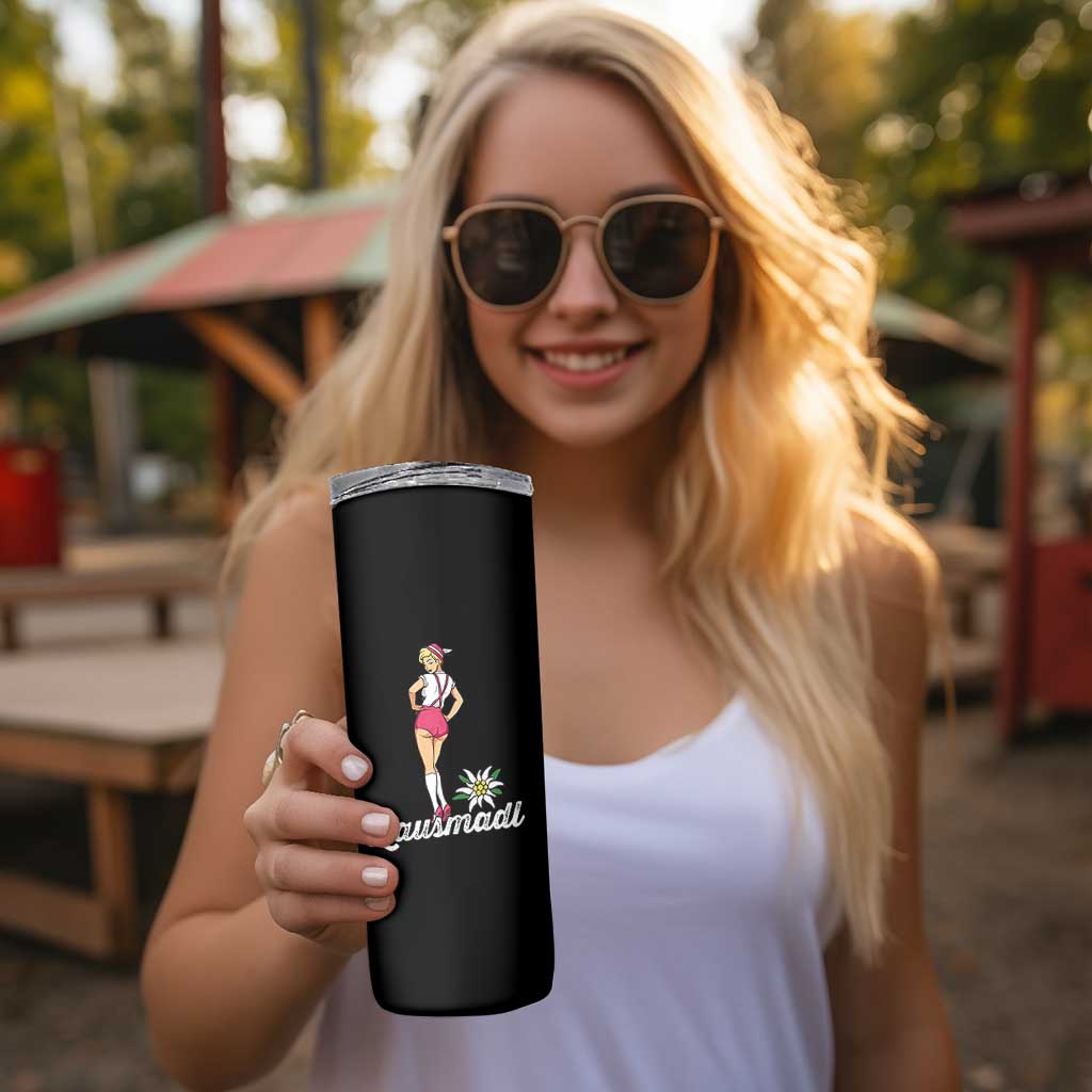 Retro Bavarian Pin Up Girl Lausmadl Skinny Tumbler Oktoberfest Edelweiss Flower - Wonder Print Shop