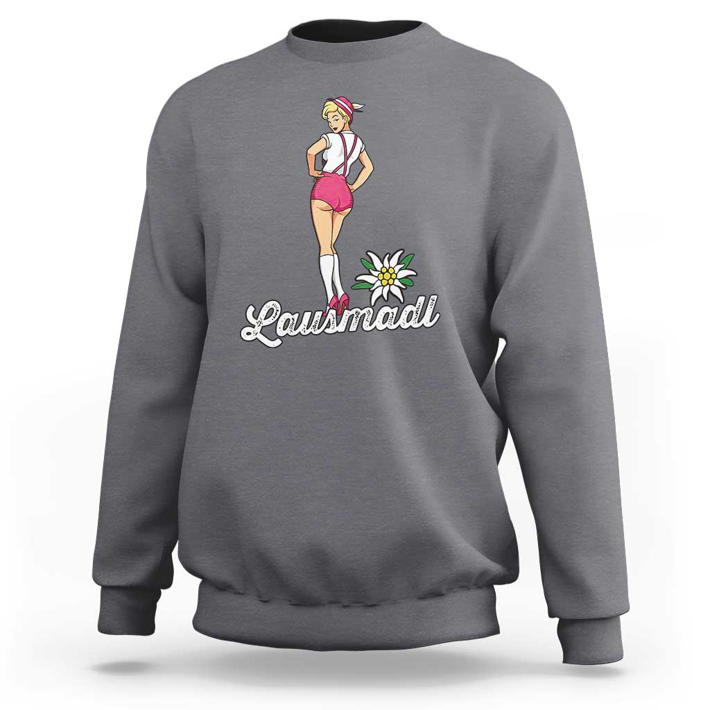 Retro Bavarian Pin Up Girl Lausmadl Sweatshirt Oktoberfest Edelweiss Flower - Wonder Print Shop