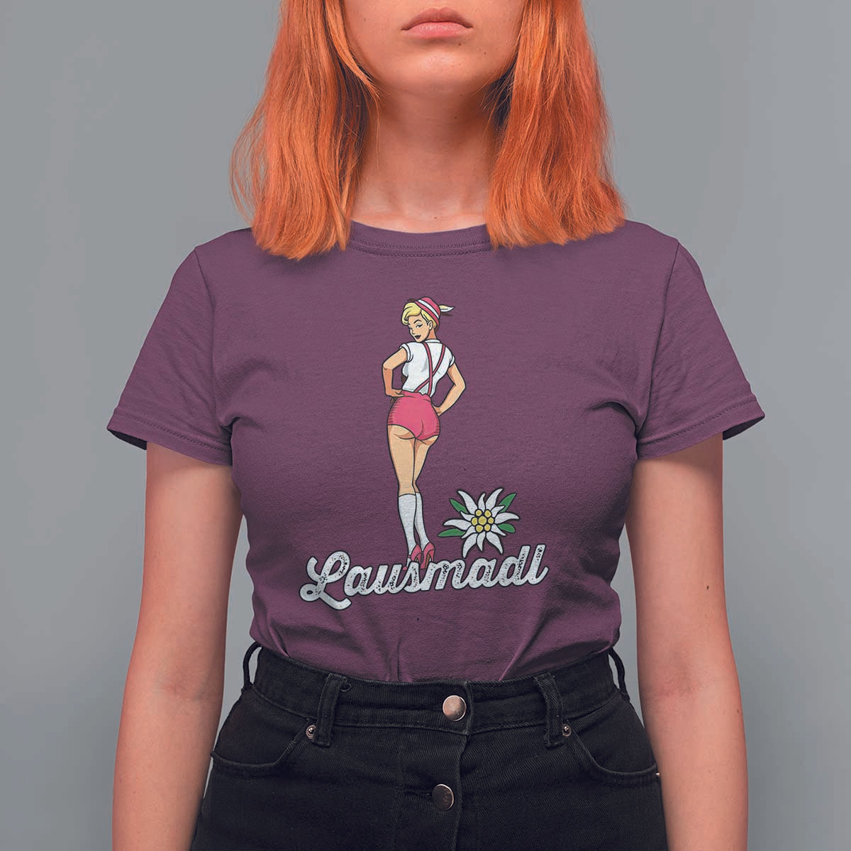 Retro Bavarian Pin Up Girl Lausmadl T Shirt For Women Oktoberfest Edelweiss Flower - Wonder Print Shop