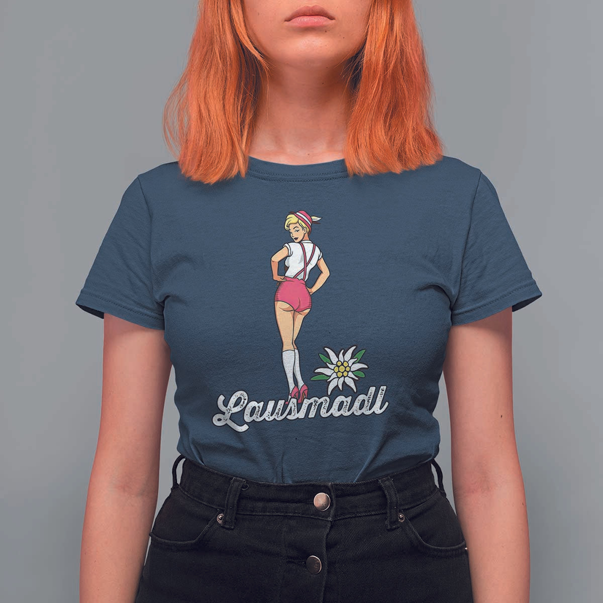 Retro Bavarian Pin Up Girl Lausmadl T Shirt For Women Oktoberfest Edelweiss Flower - Wonder Print Shop