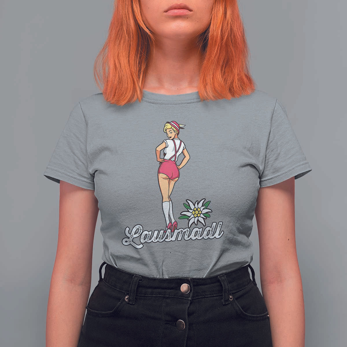 Retro Bavarian Pin Up Girl Lausmadl T Shirt For Women Oktoberfest Edelweiss Flower - Wonder Print Shop