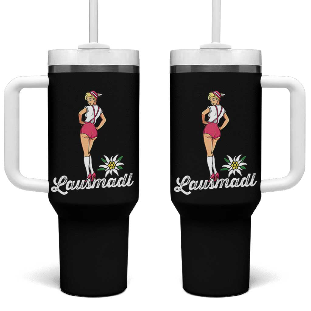 Retro Bavarian Pin Up Girl Lausmadl Tumbler With Handle Oktoberfest Edelweiss Flower - Wonder Print Shop