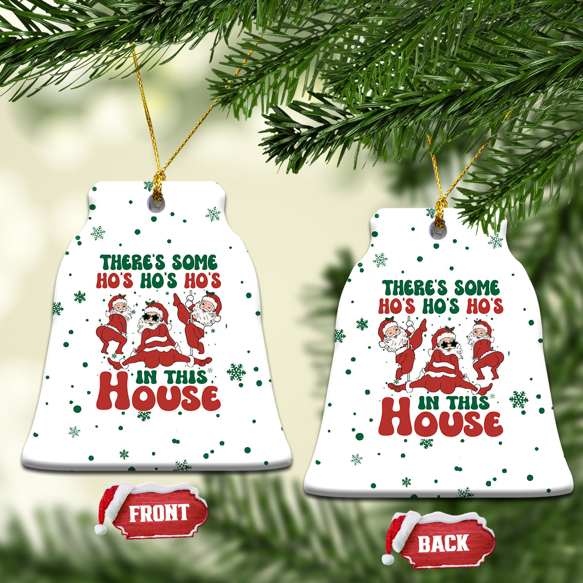 Santa Christmas Ceramic Ornament Theres Some Hos In This House Funny Xmas Vibe - Wonder Print Shop