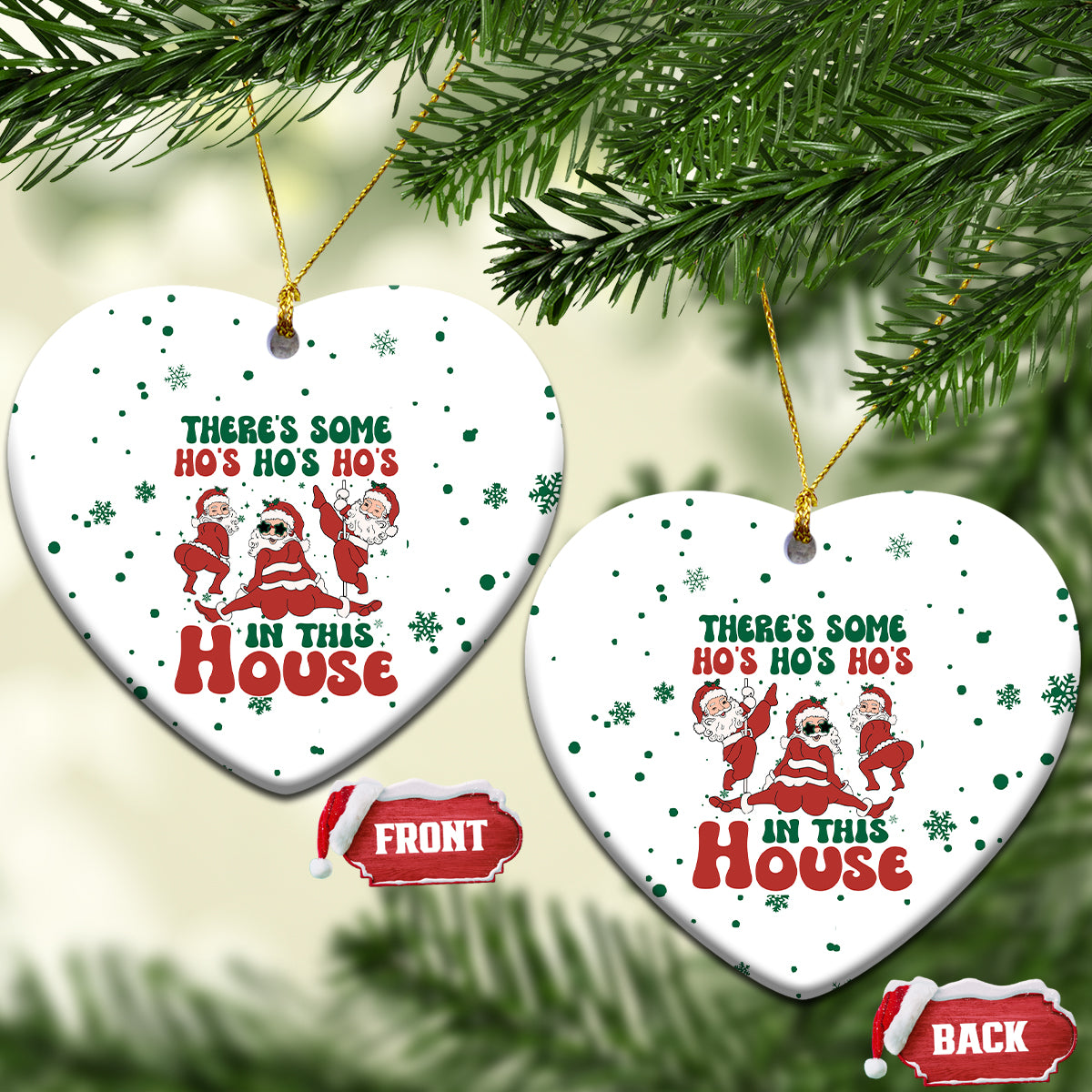 Santa Christmas Ceramic Ornament Theres Some Hos In This House Funny Xmas Vibe - Wonder Print Shop