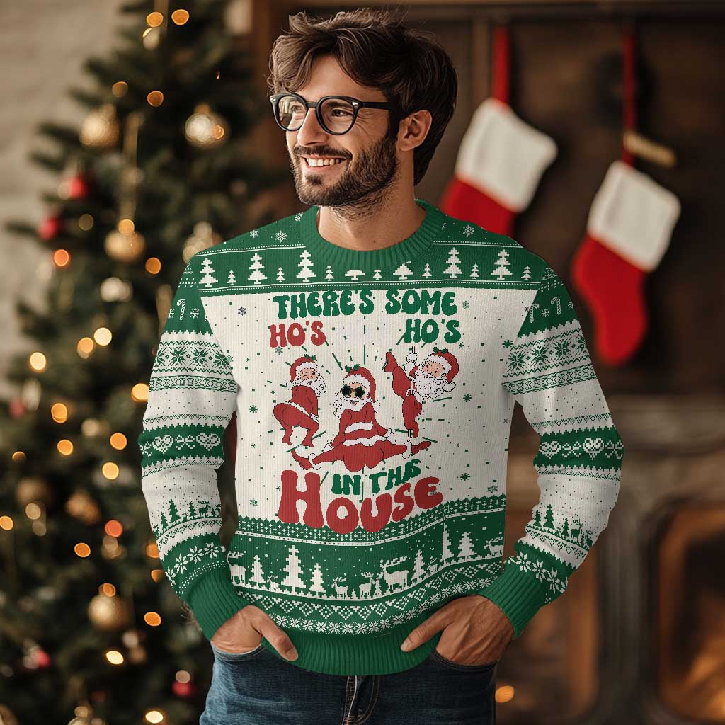 Christmas Santa Ugly Christmas Sweater Theres Some Hos In This House Funny Xmas - Wonder Print Shop
