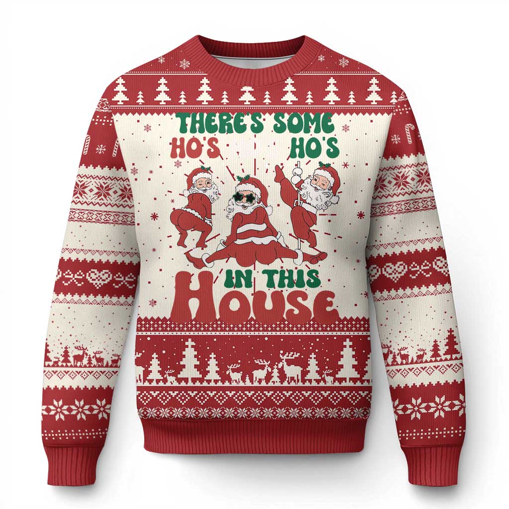 Christmas Santa Ugly Christmas Sweater Theres Some Hos In This House Funny Xmas - Wonder Print Shop