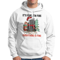 Christmas Black Cat Hoodie It's Fine I'm Fine Everything Is Fine Xmas Light Funny - Wonder Print Shop