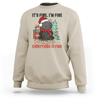 Christmas Black Cat Sweatshirt It's Fine I'm Fine Everything Is Fine Xmas Light Funny - Wonder Print Shop