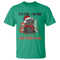 Christmas Black Cat T Shirt It's Fine I'm Fine Everything Is Fine Xmas Light Funny - Wonder Print Shop