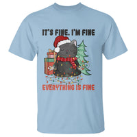 Christmas Black Cat T Shirt It's Fine I'm Fine Everything Is Fine Xmas Light Funny - Wonder Print Shop