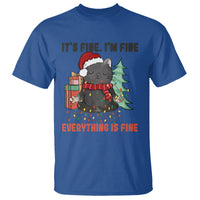 Christmas Black Cat T Shirt It's Fine I'm Fine Everything Is Fine Xmas Light Funny - Wonder Print Shop