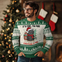 Christmas Black Cat Ugly Christmas Sweater It's Fine I'm Fine Everything Is Fine Xmas Light Funny - Wonder Print Shop