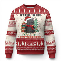 Christmas Black Cat Ugly Christmas Sweater It's Fine I'm Fine Everything Is Fine Xmas Light Funny - Wonder Print Shop