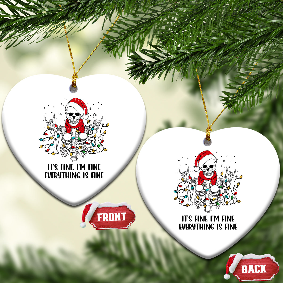 Skeleton Christmas Ceramic Ornament It's Fine I'm Fine Everything Is Fine Xmas Light Funny Xmas Vibe - Wonder Print Shop