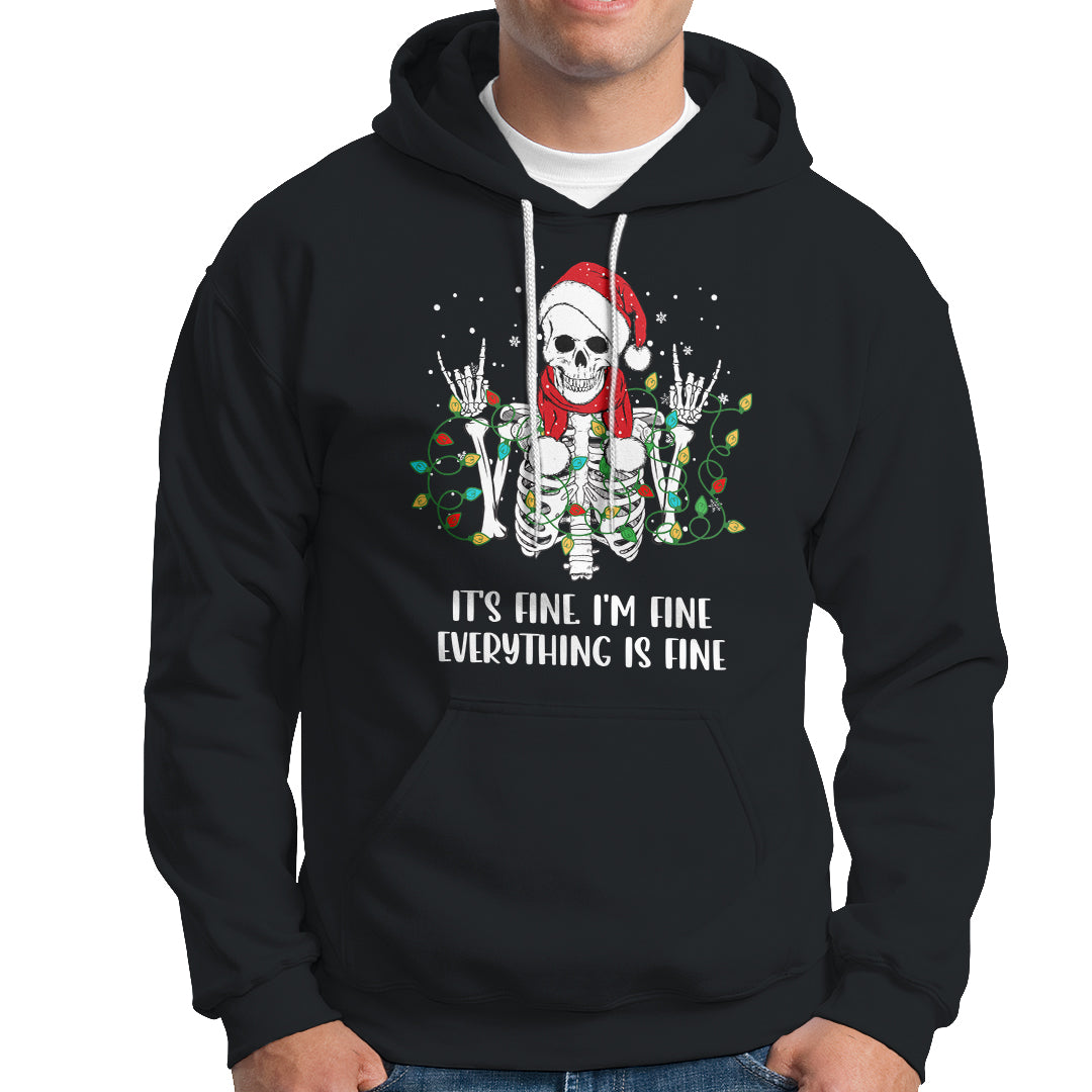 Christmas Skeleton Hoodie It's Fine I'm Fine Everything Is Fine Xmas Light Funny - Wonder Print Shop