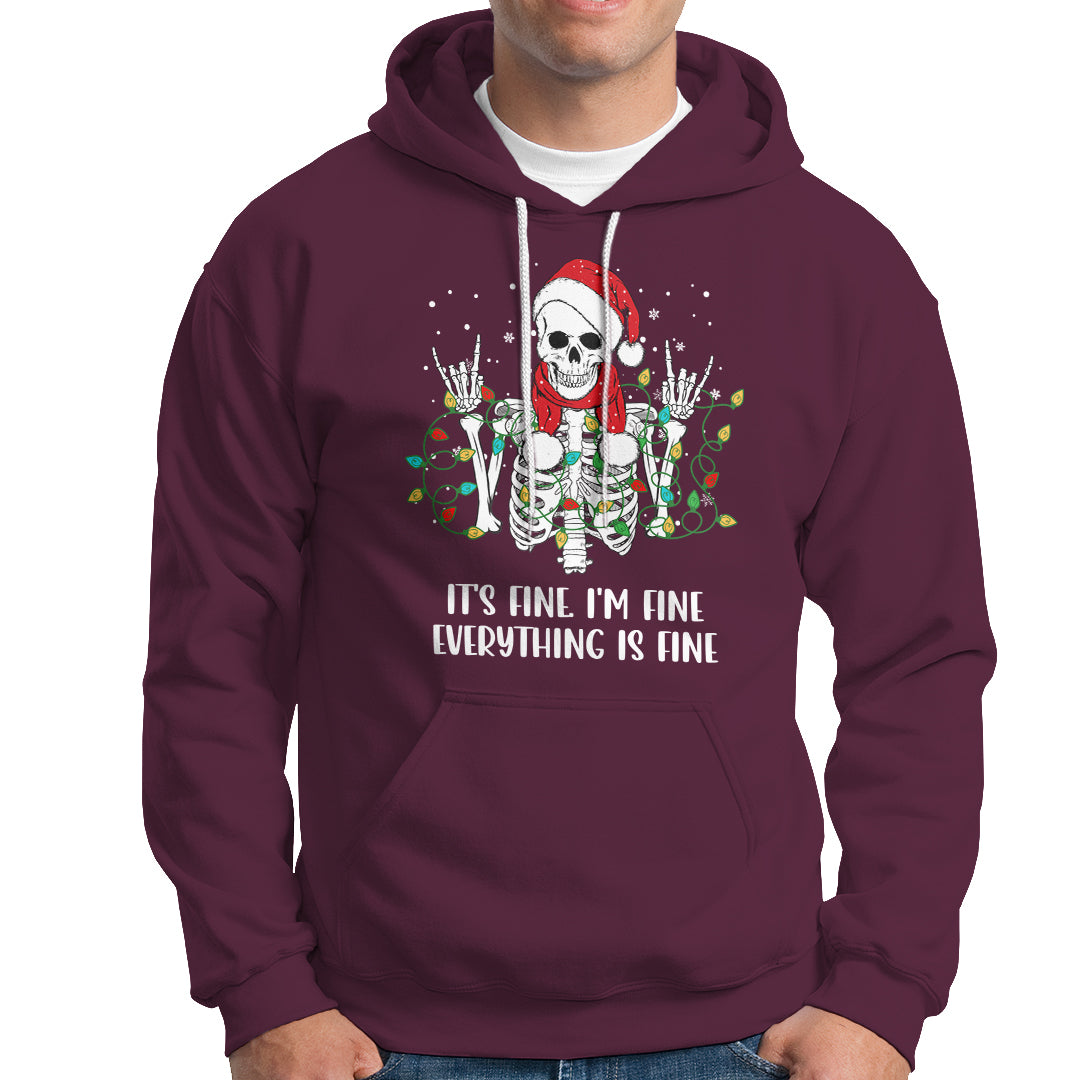 Christmas Skeleton Hoodie It's Fine I'm Fine Everything Is Fine Xmas Light Funny - Wonder Print Shop