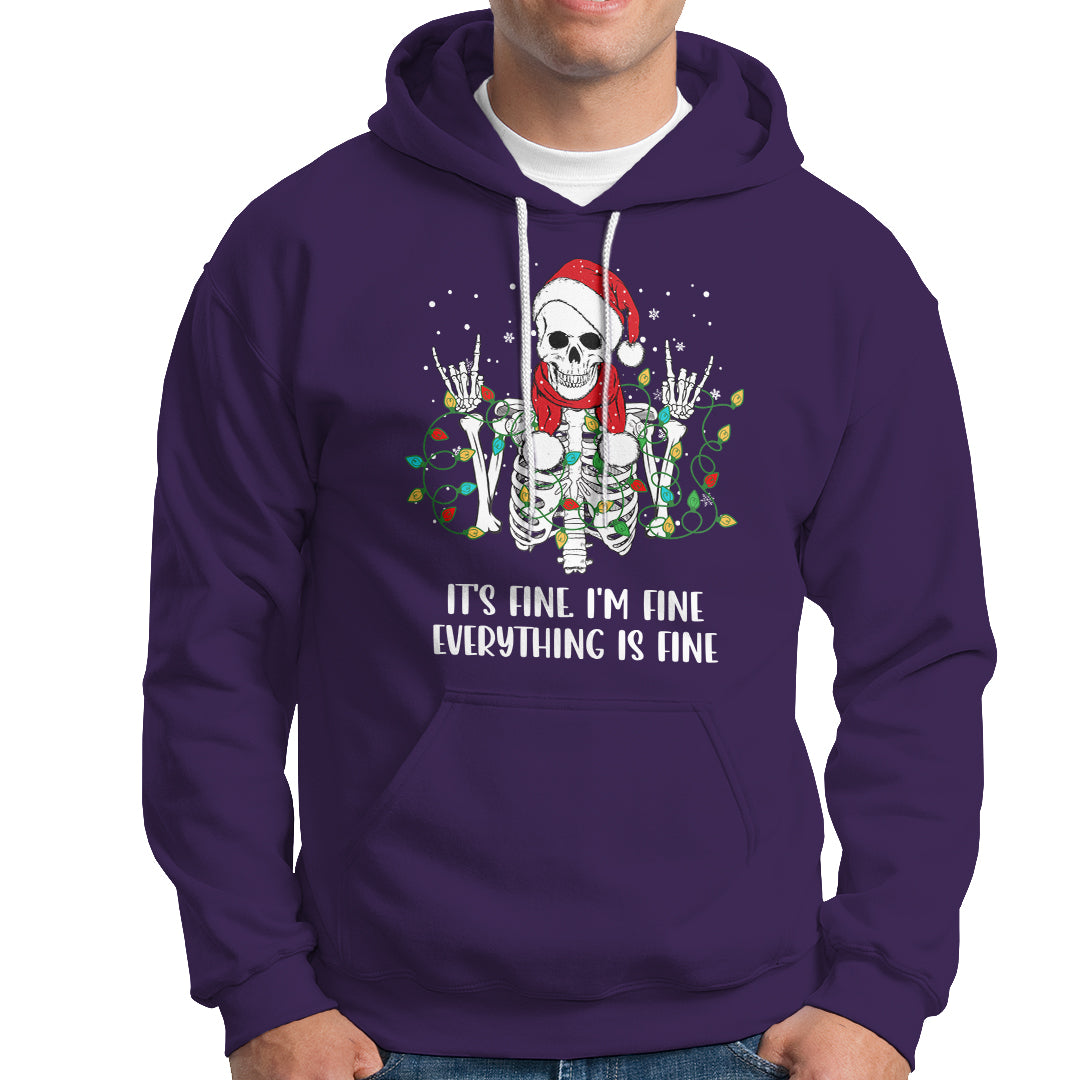 Christmas Skeleton Hoodie It's Fine I'm Fine Everything Is Fine Xmas Light Funny - Wonder Print Shop