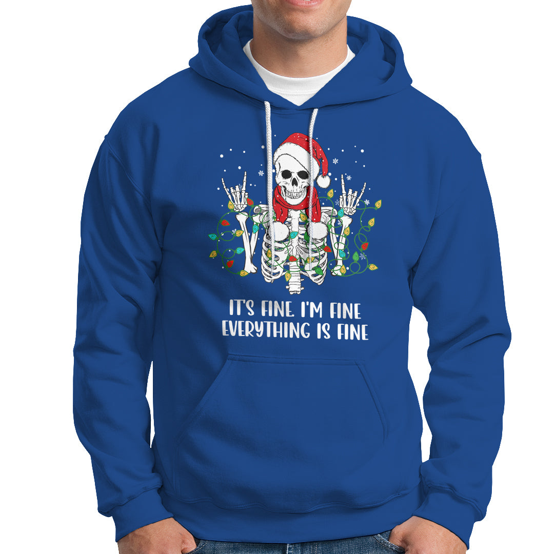 Christmas Skeleton Hoodie It's Fine I'm Fine Everything Is Fine Xmas Light Funny - Wonder Print Shop
