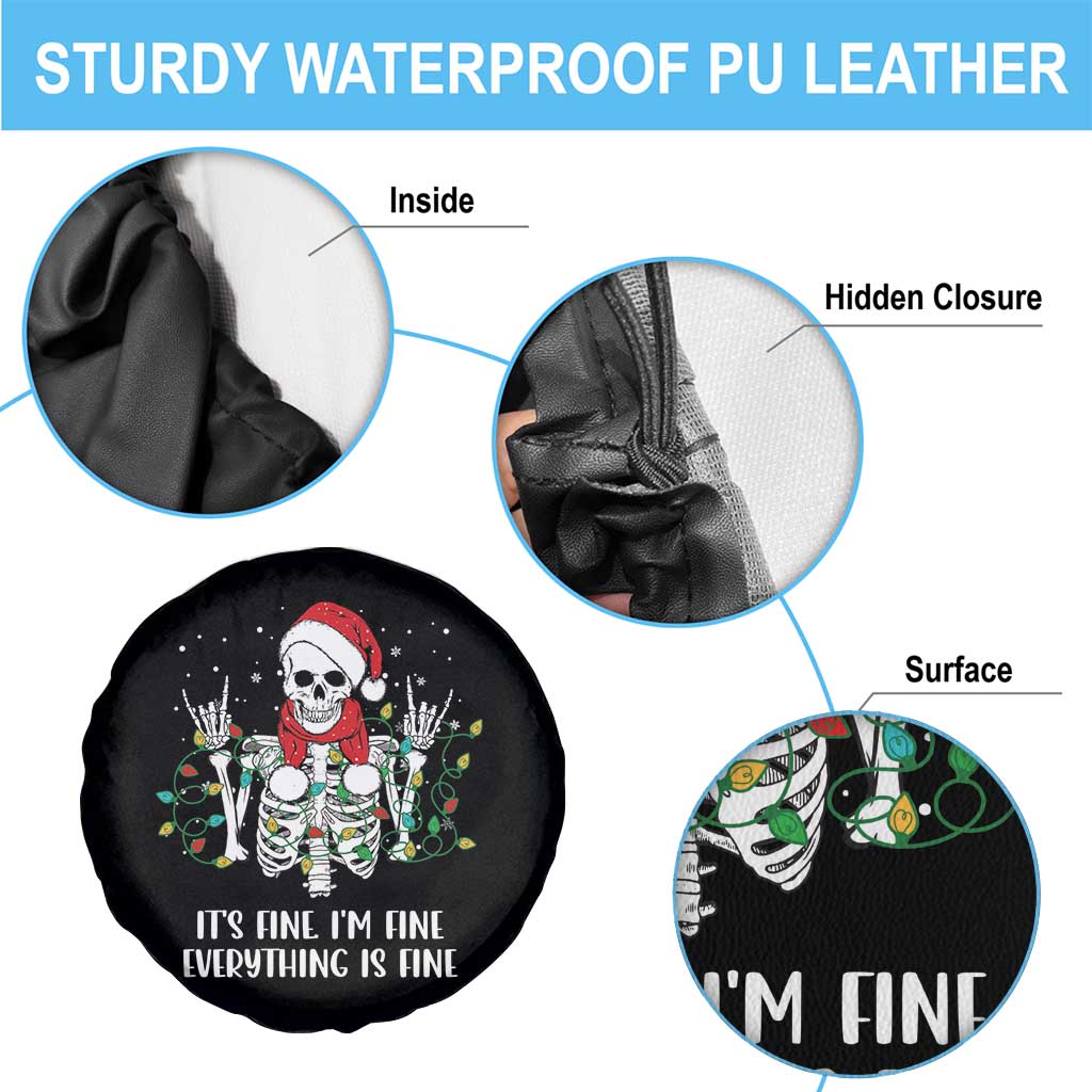 Christmas Skeleton Spare Tire Cover It's Fine I'm Fine Everything Is Fine Xmas Light Funny