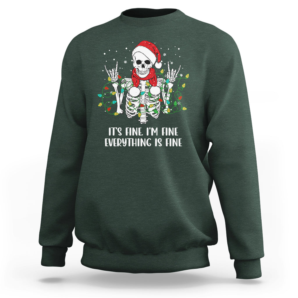 Christmas Skeleton Sweatshirt It's Fine I'm Fine Everything Is Fine Xmas Light Funny - Wonder Print Shop