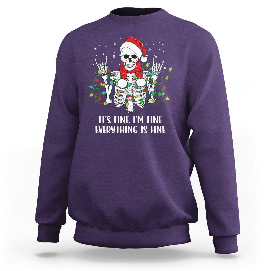 Christmas Skeleton Sweatshirt It's Fine I'm Fine Everything Is Fine Xmas Light Funny - Wonder Print Shop