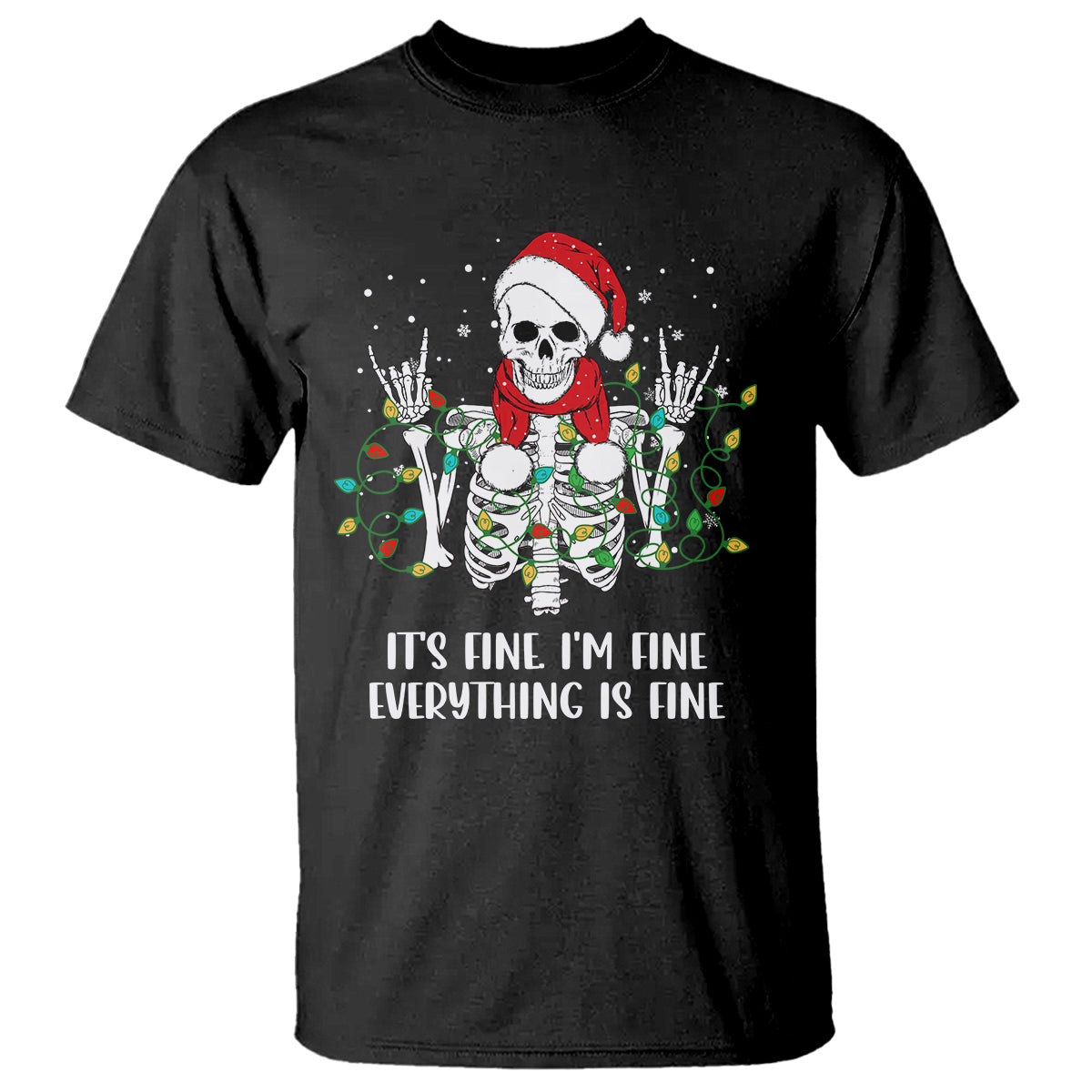 Christmas Skeleton T Shirt It's Fine I'm Fine Everything Is Fine Xmas Light Funny - Wonder Print Shop