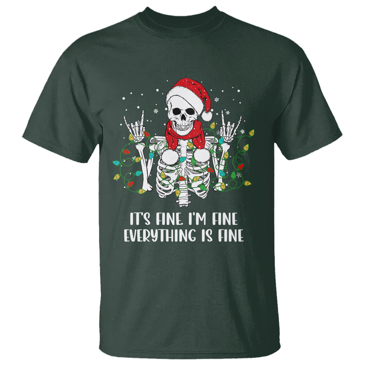 Christmas Skeleton T Shirt It's Fine I'm Fine Everything Is Fine Xmas Light Funny - Wonder Print Shop