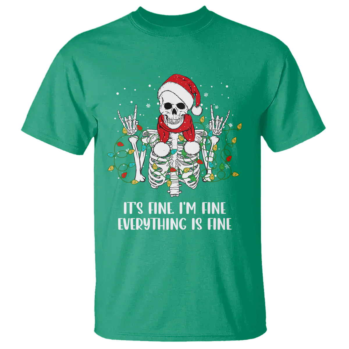 Christmas Skeleton T Shirt It's Fine I'm Fine Everything Is Fine Xmas Light Funny - Wonder Print Shop