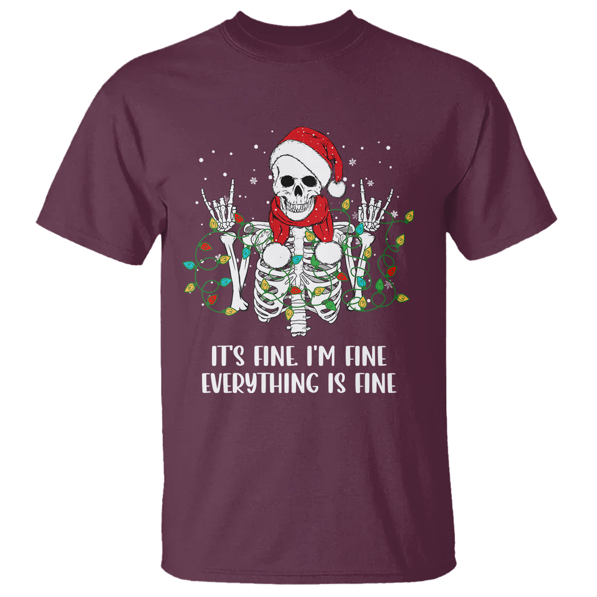 Christmas Skeleton T Shirt It's Fine I'm Fine Everything Is Fine Xmas Light Funny - Wonder Print Shop